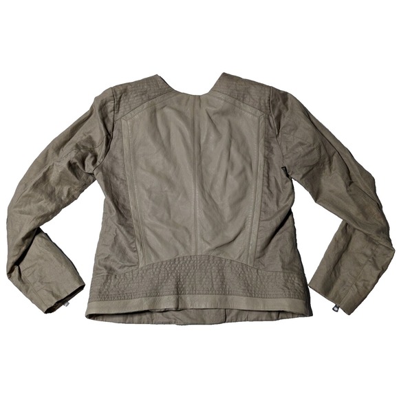 LUCKY BRAND LAMB LEATHER + LINEN Women Medium Taupe Asymmetrical Zip Moto Jacket - Picture 2 of 14